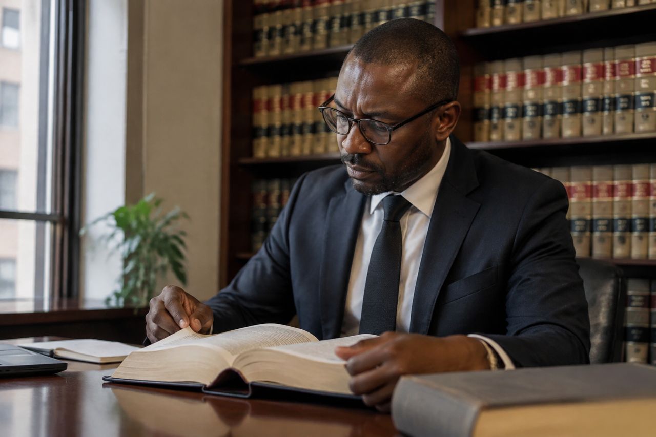 Law library with a lawyer reading