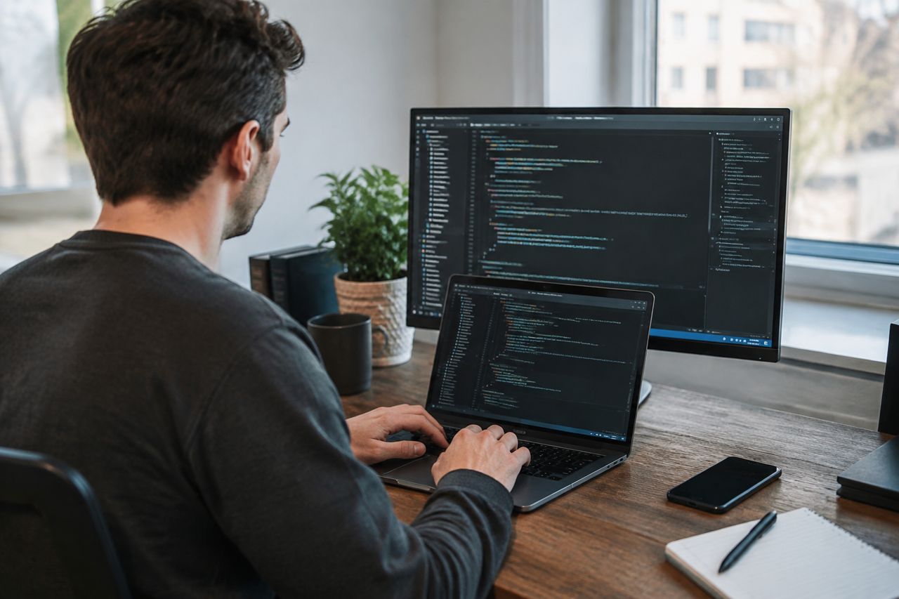 Developer coding at a desk