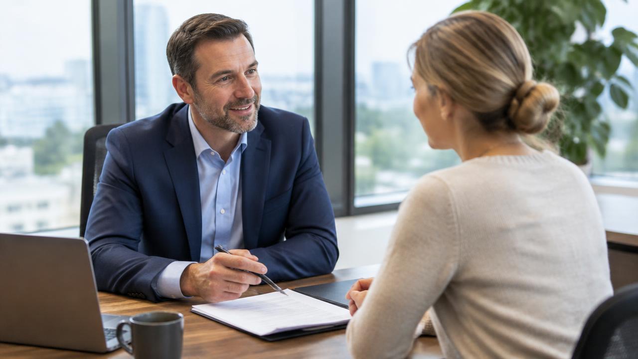 Advisor meeting with a client in an office