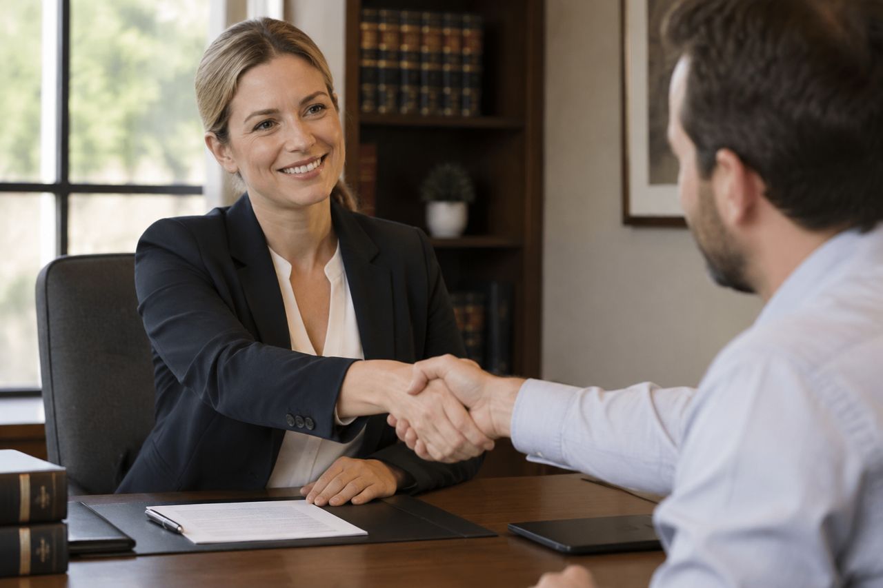 Attorney shaking hands with a client