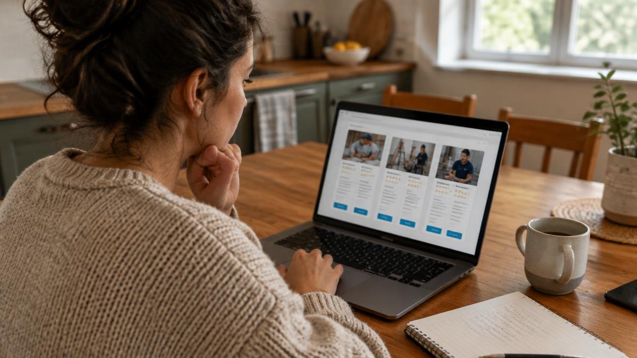Person comparing local service providers on a laptop