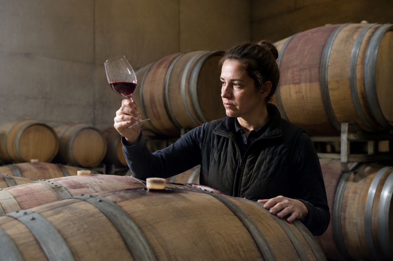 Winemaker in a barrel room
