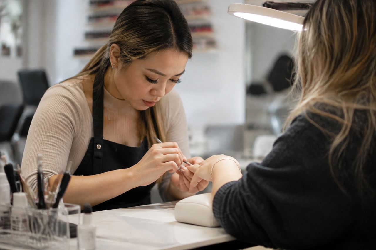 Nail technician at work