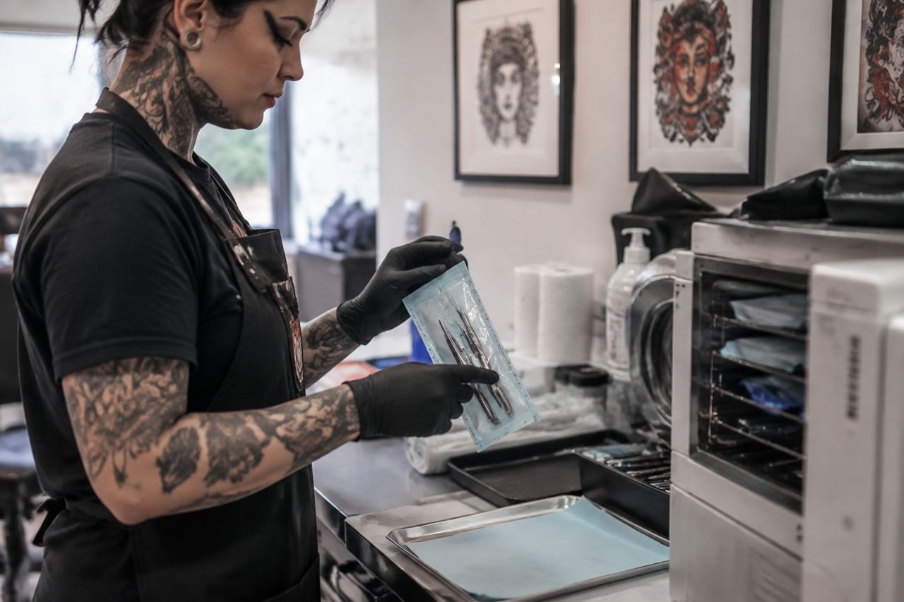 Tattoo artist sterilizing equipment