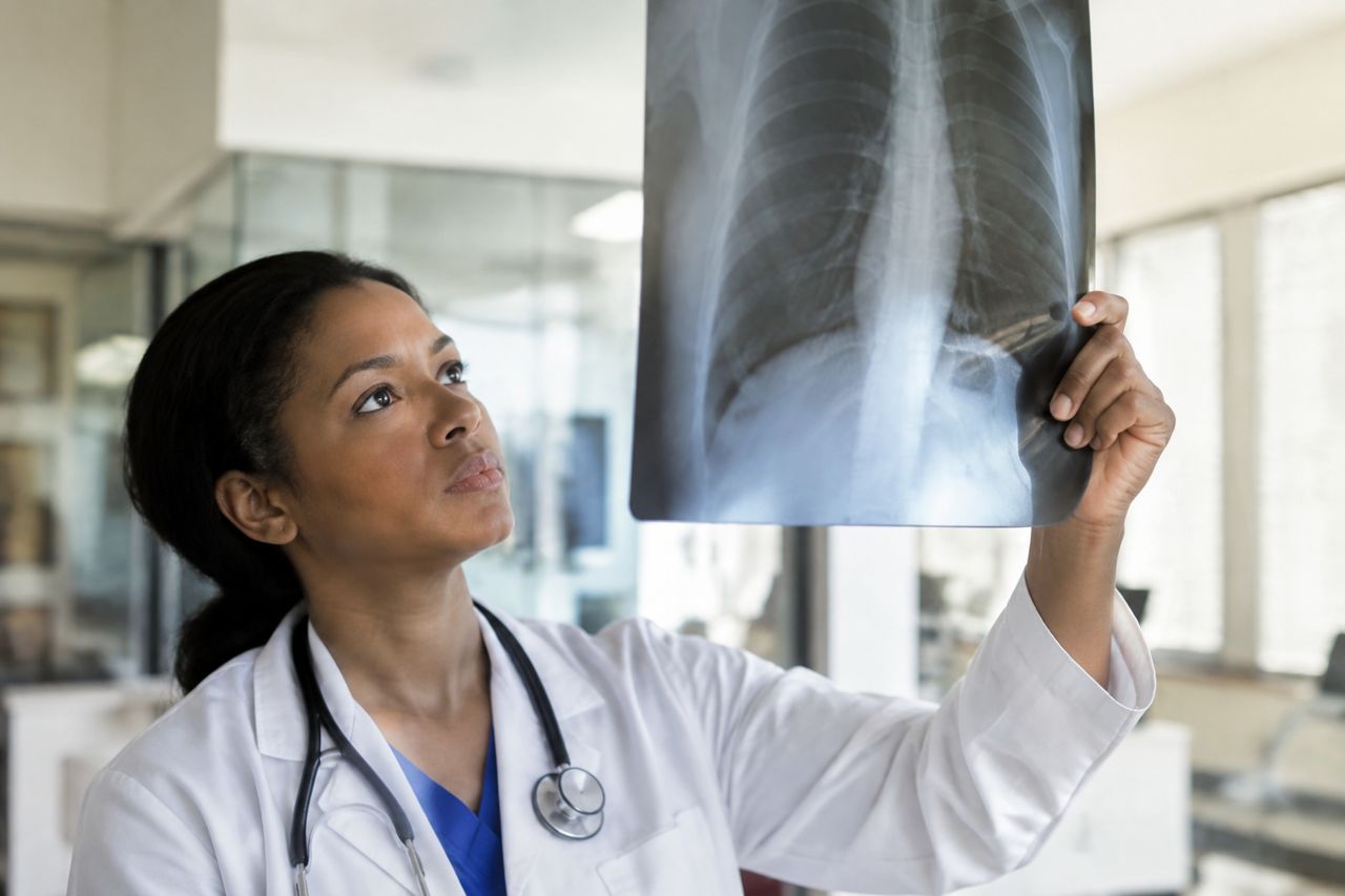 Physician reviewing an x-ray
