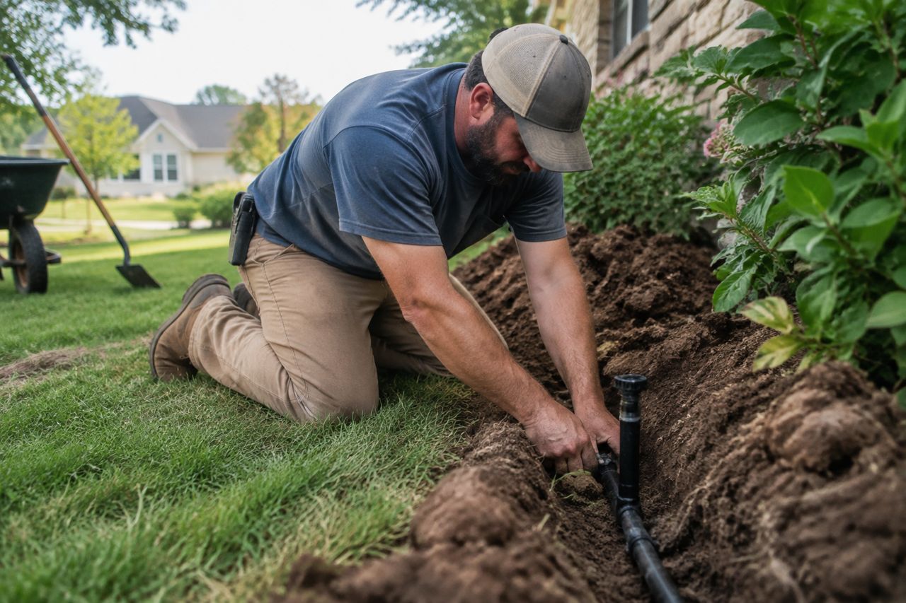 Irrigation installer in a yard