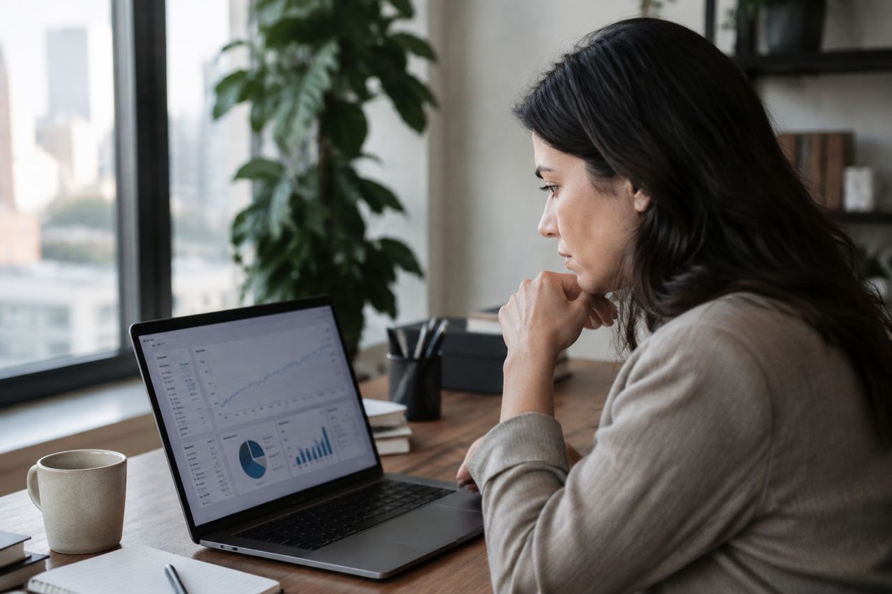 Business owner checking analytics