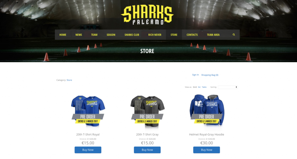 Sharks Palermo’s Ecwid store on WordPress