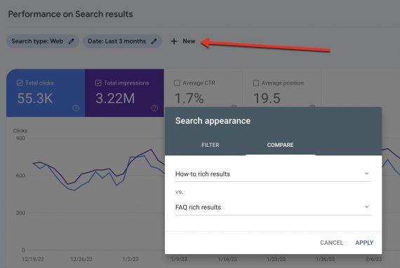 Screenshot of Search Console's Performance section.